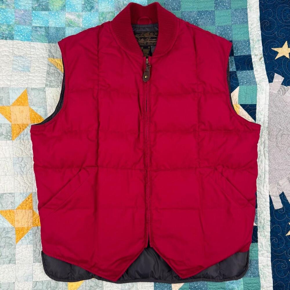 Vintage Eddie Bauer Crimson Red Goose Down Sleeveless Zip-up Quilted Puffer Vest